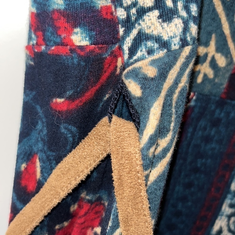 Lauren Ralph Lauren short sleeve patchwork cotton dress faux leather trim/tie XL - Picture 10 of 10